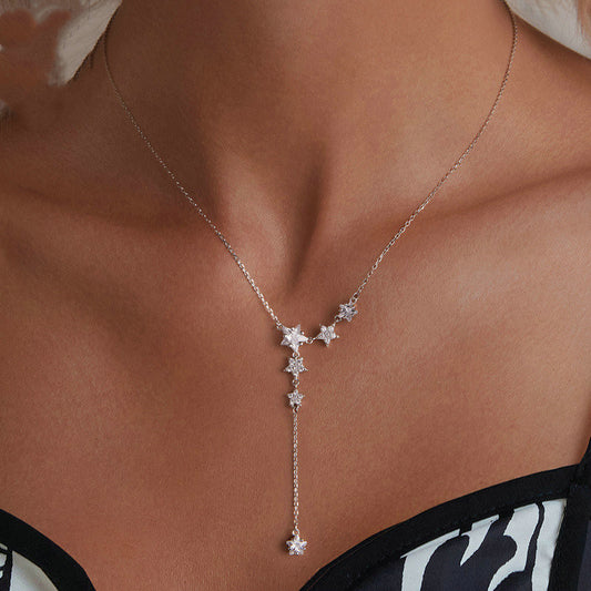 stars Necklace Sterling Silver White Gold Plated-Bridesmaid gift ideas-gift