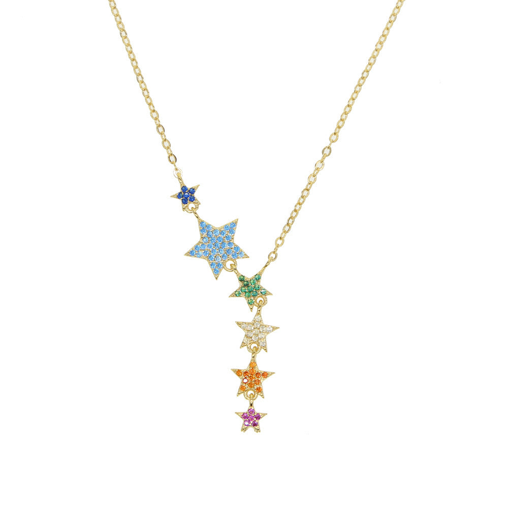 Lucky Star Necklace with Colorful Zircon Inlays – Dainty Jewelry for Women