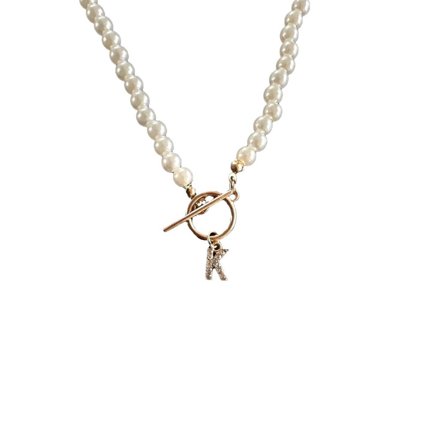 Customizable Initial Necklace with Pearl Chain – Elegant OT Clasp and Personalized Letter Pendant