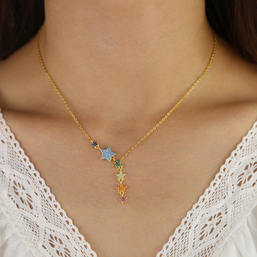 Lucky Star Necklace with Colorful Zircon Inlays – Dainty Jewelry for Women