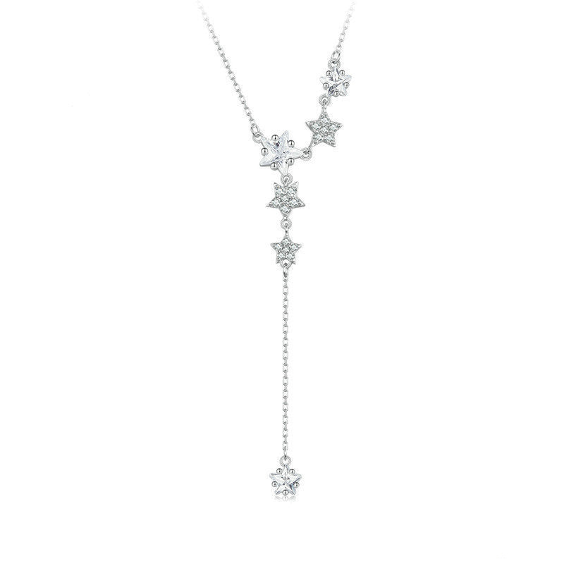 stars Necklace Sterling Silver White Gold Plated-Bridesmaid gift ideas-gift