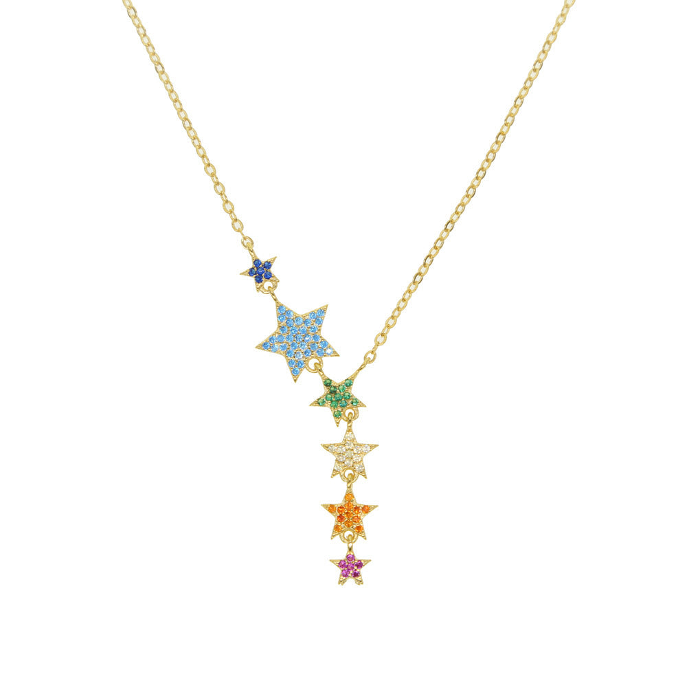 Lucky Star Necklace with Colorful Zircon Inlays – Dainty Jewelry for Women